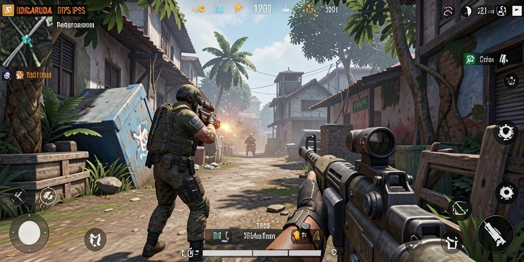 Screenshot gameplay seru IDNGARUDA dalam aksi TPS.