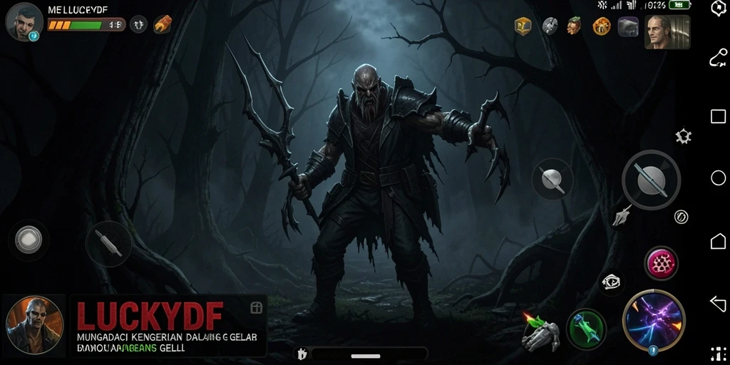 Tampilan gameplay LUCKYDF yang menegangkan dan menyeramkan.