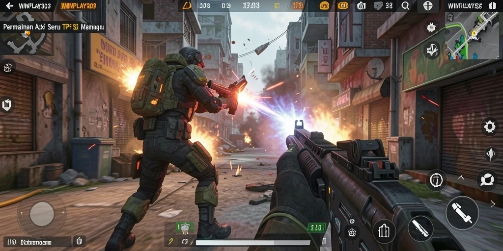Screenshot gameplay menampilkan aksi seru dalam pertempuran TPS.